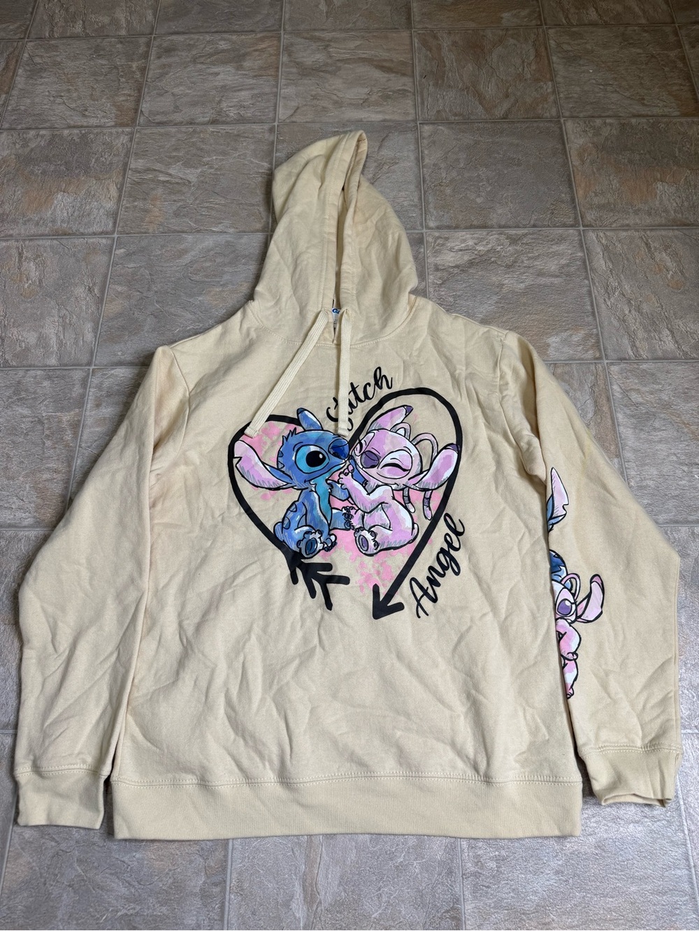 Disney Lilo & Stitch Hooded Sweatshirt Juniors Size Large Tan NWT